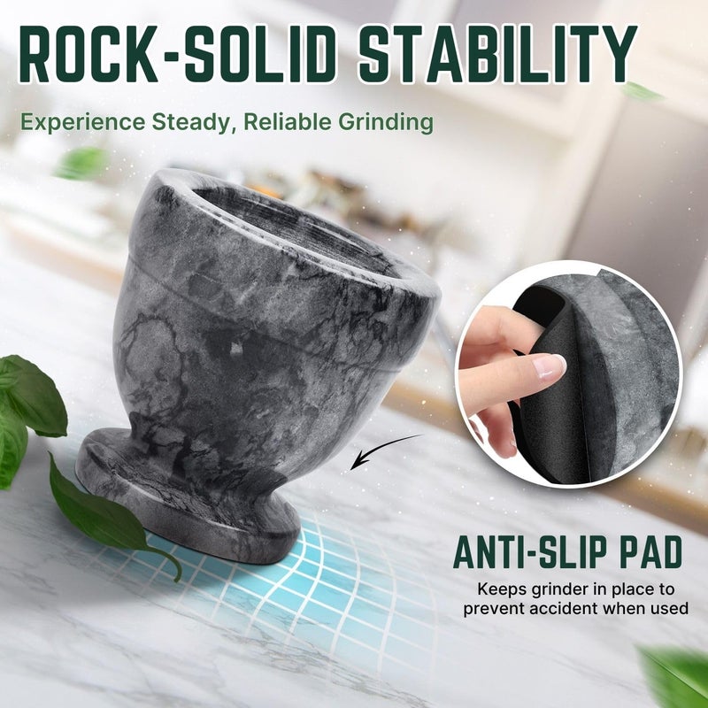 Flexzion Mortar and Pestle Set, Black - Solid 4 inch Heavy Granite Molcajete Stone Grinder Crusher Bowl for Guacamole, Herbs, Spices, Garlic, Medicine Pills, Grain, Kitchen, Cooking - Image 4